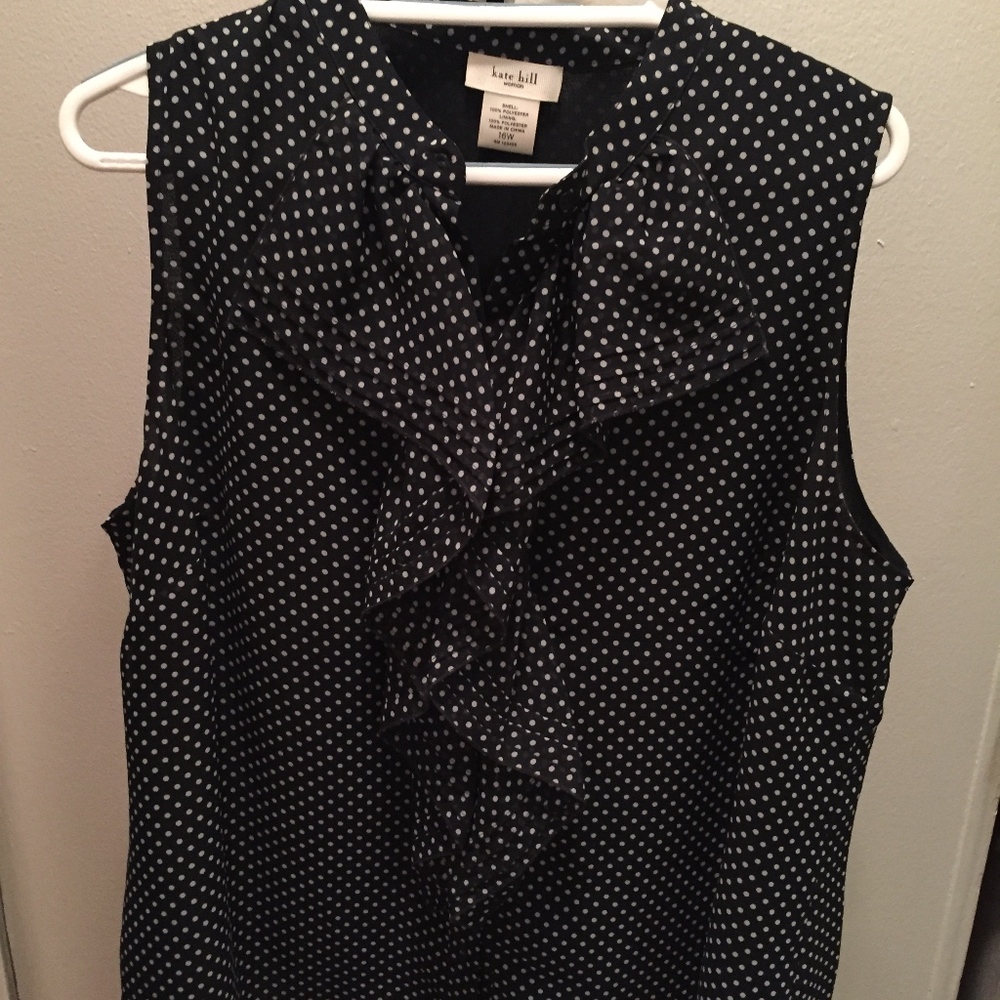 Navy Blue & White Polka Dot Ruffle Blouse